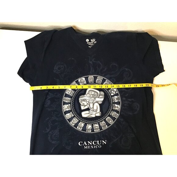MAYAN VILLAGE-MENS BLUE SHORT SLEEVE ORGANIC COTTON GRAPHIC T-SHIRT SIZE LARGE - Picture 6 of 7